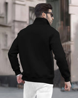 Men Plain Zipper High Neck Casual Sweatshirt / Black