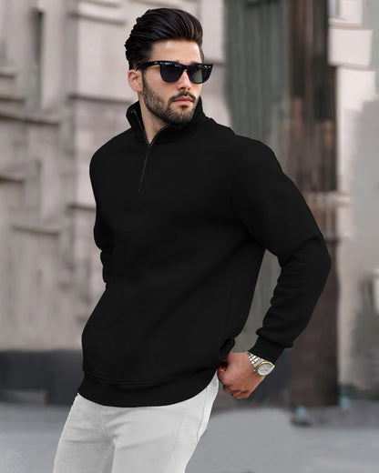 Men Plain Zipper High Neck Casual Sweatshirts - 5 Colors