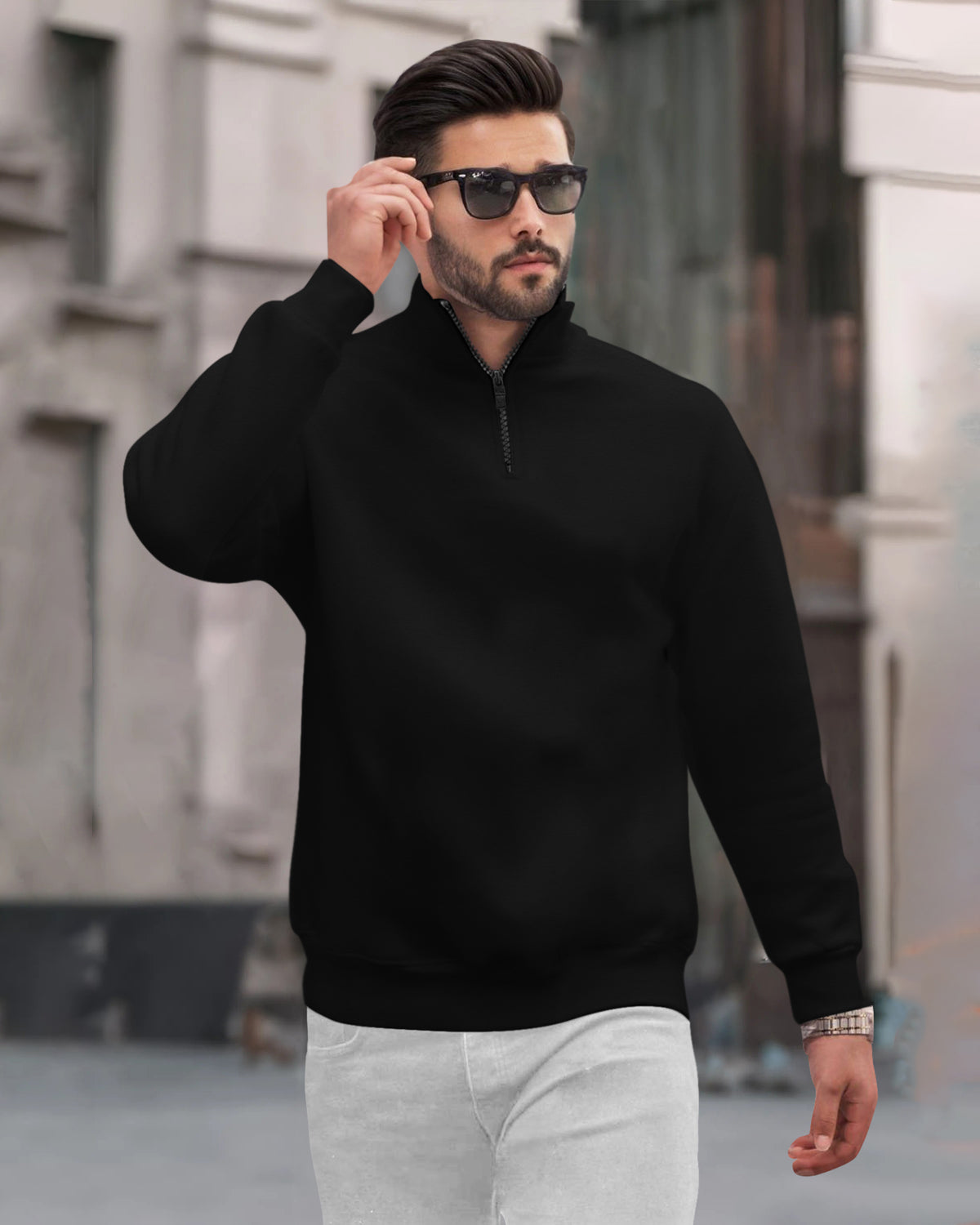 Men Plain Zipper High Neck Casual Sweatshirts - 5 Colors