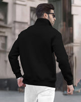 Men Zipper High Neck Black Sweatshirt