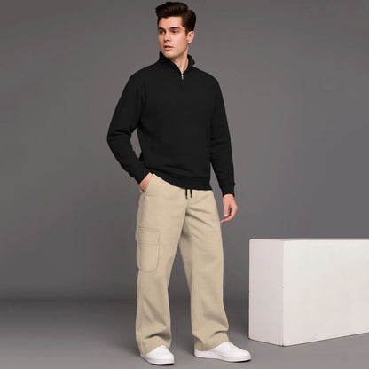 High Neck Sweatshirt & Baggy Cargo Plain Winter Outfits