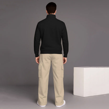 Black High Neck Sweatshirt & Beige Baggy Cargo Tracksuit