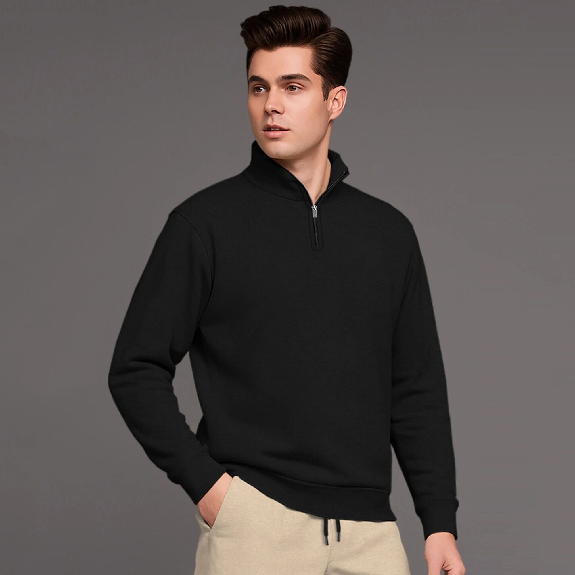 Black High Neck Sweatshirt & Beige Baggy Cargo Tracksuit