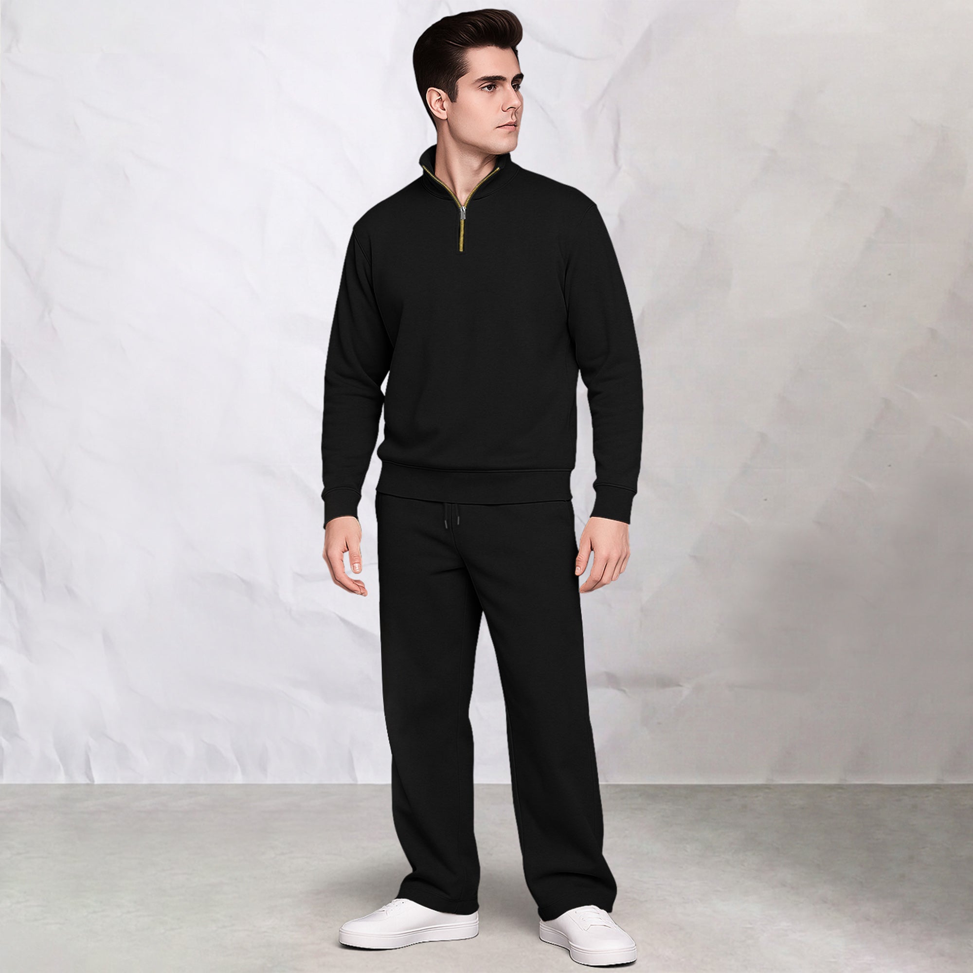 Men's Solid Burgundy Quarter-Zip Sweatshirt & Track Pants Co-Ords Set