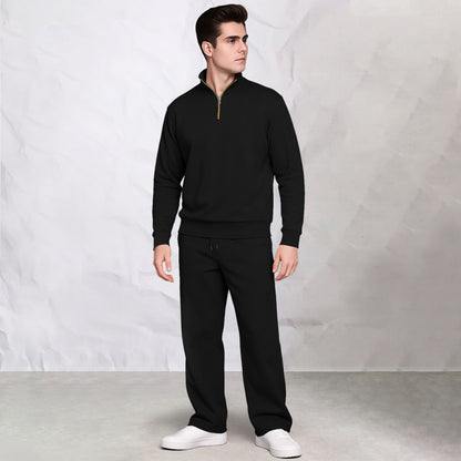 Men's Solid Burgundy Quarter-Zip Sweatshirt & Track Pants Co-Ords Set