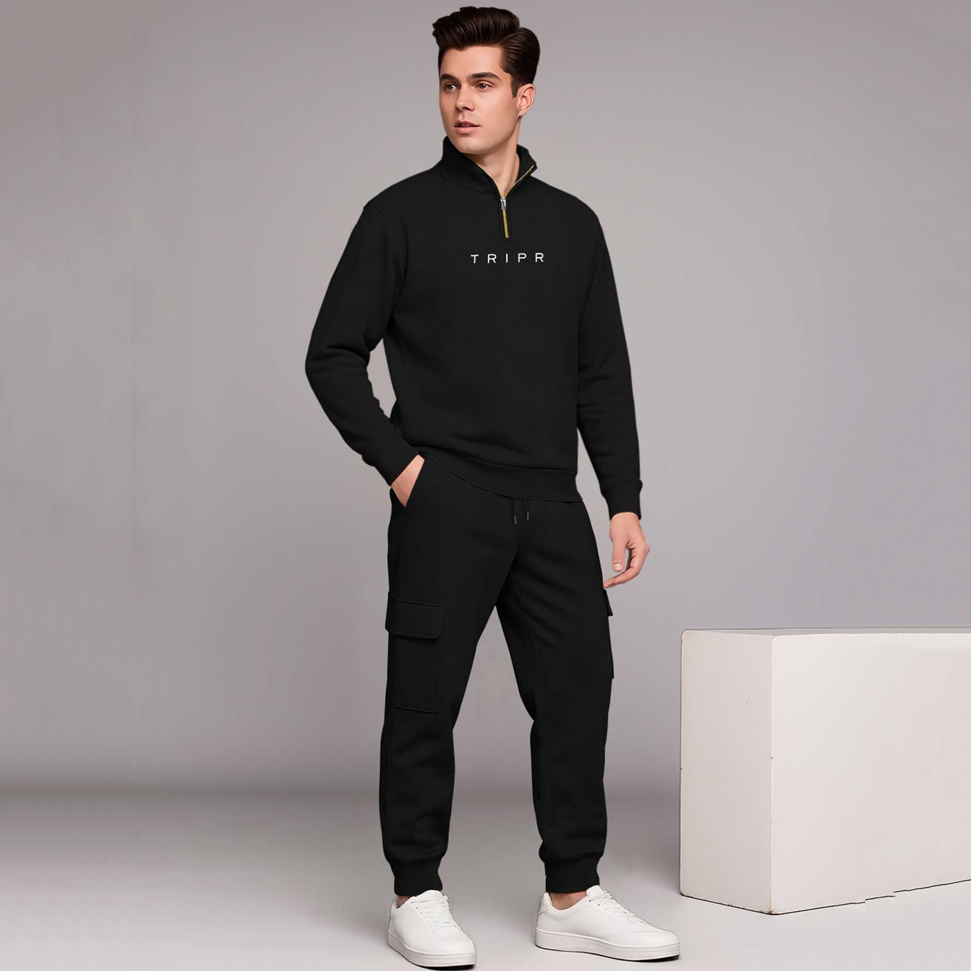 High Neck Sweatshirts and Cargo Joggers Outfit Sets 6 Variants
