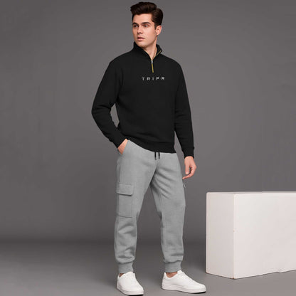 High Neck Sweatshirts and Cargo Joggers Outfit Sets 6 Variants