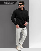 Men Winter Tracksuit - Black Sweatshirt & Grey Track Pant