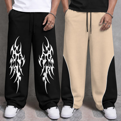 Mens Printed and Solid Baggy Track Pants Combo – Pack of 2