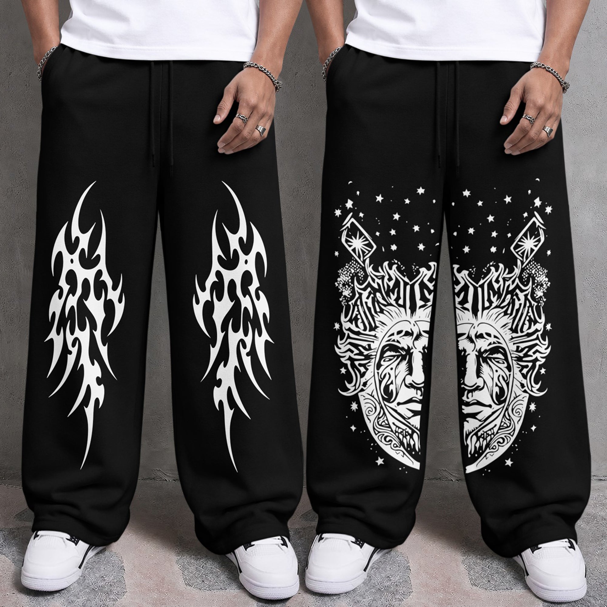 Mens Printed and Solid Baggy Track Pants Combo – Pack of 2