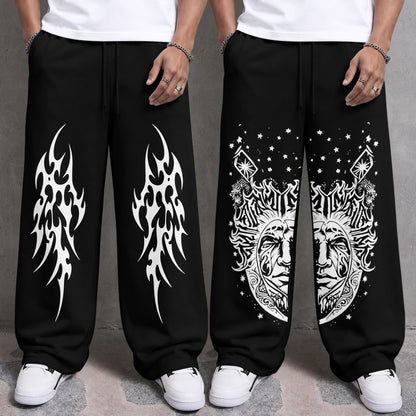Mens Printed and Solid Baggy Track Pants Combo – Pack of 2