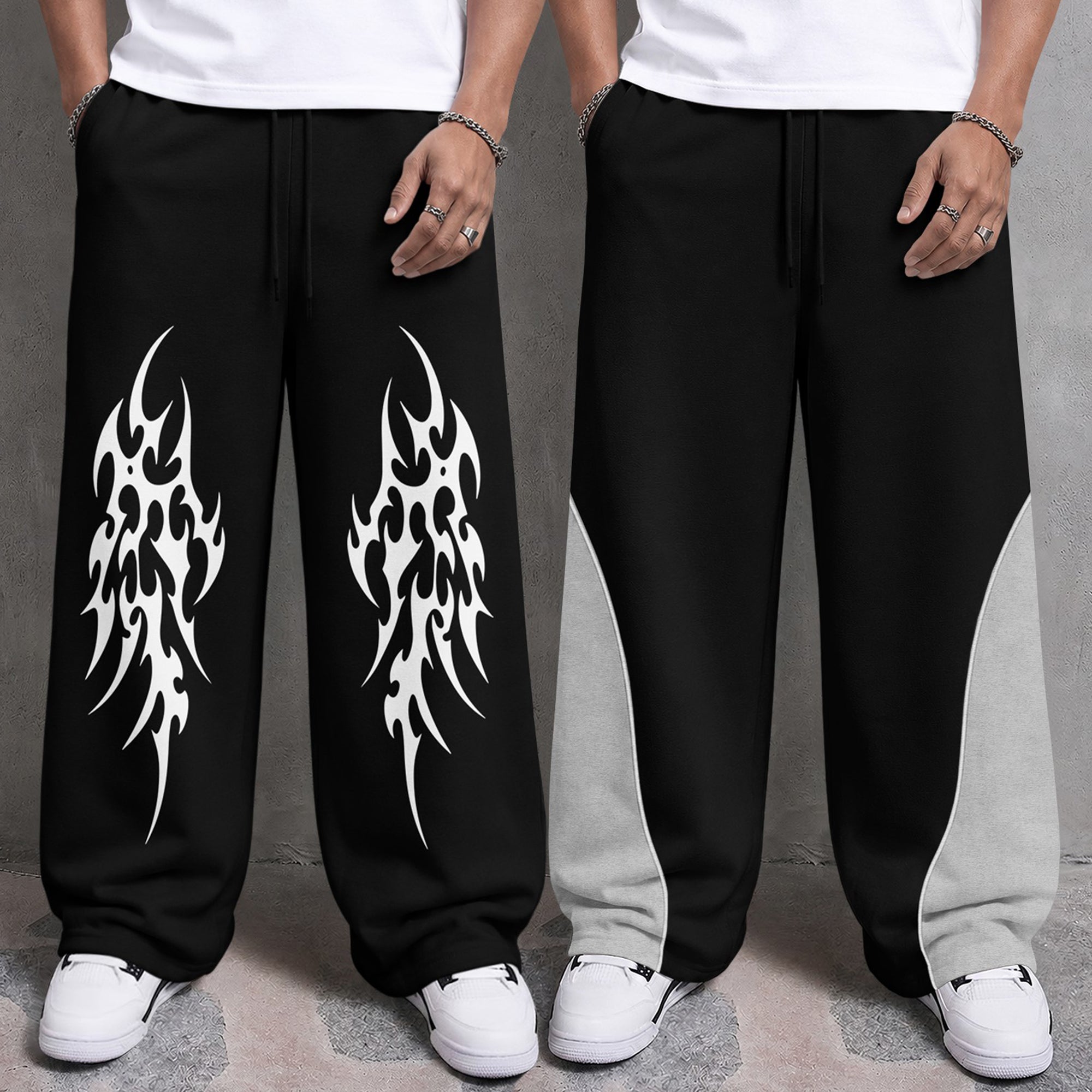 Mens Printed and Solid Baggy Track Pants Combo – Pack of 2
