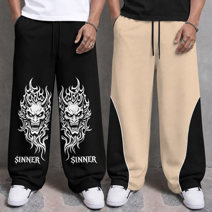 Mens Printed and Solid Baggy Track Pants Combo – Pack of 2