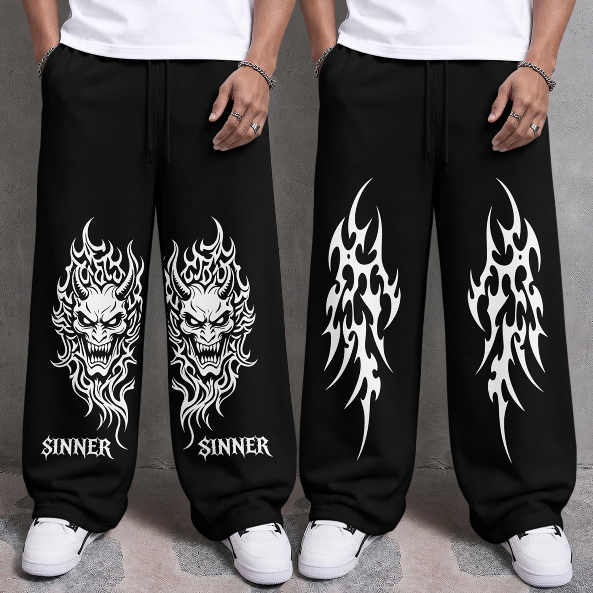 Mens Printed and Solid Baggy Track Pants Combo – Pack of 2