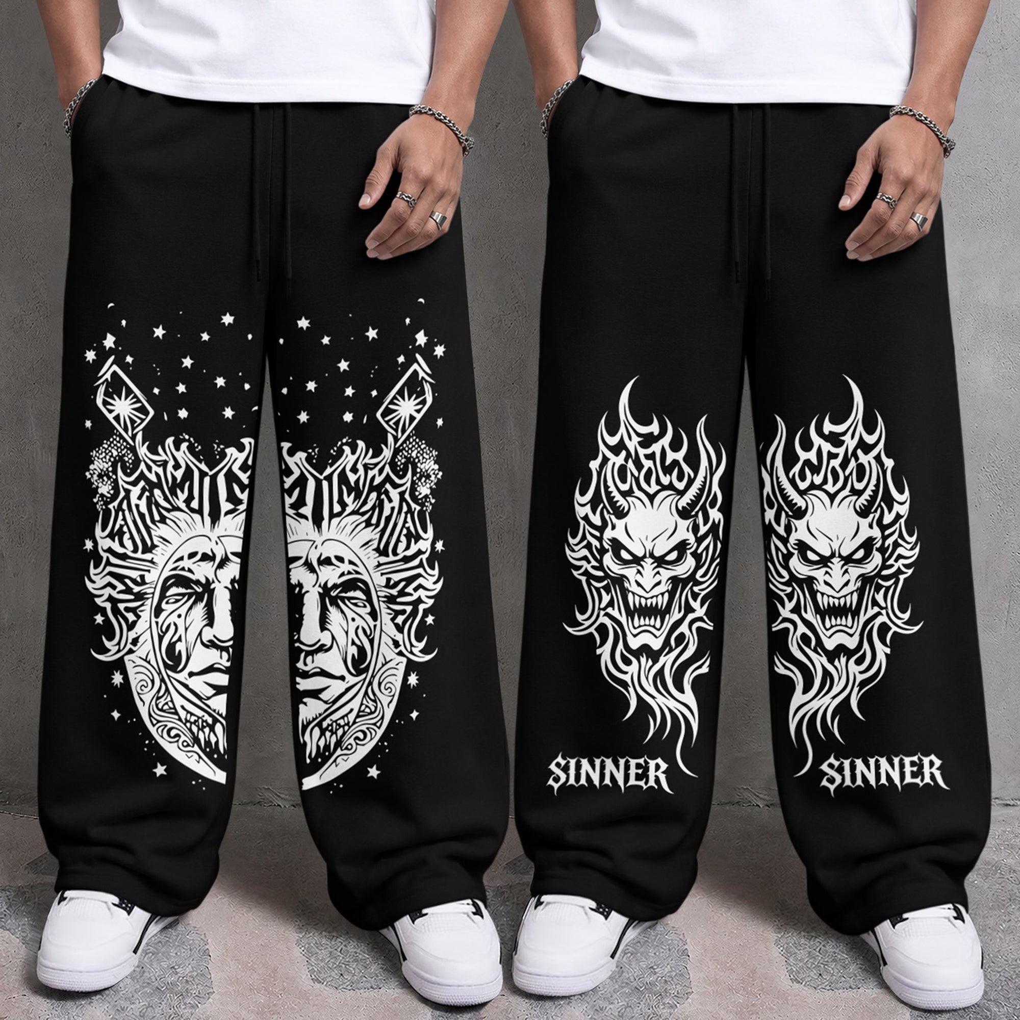 Mens Printed and Solid Baggy Track Pants Combo – Pack of 2