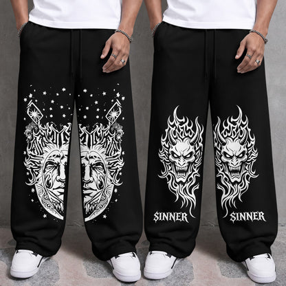 Mens Printed and Solid Baggy Track Pants Combo – Pack of 2