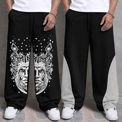 Mens Printed and Solid Baggy Track Pants Combo – Pack of 2
