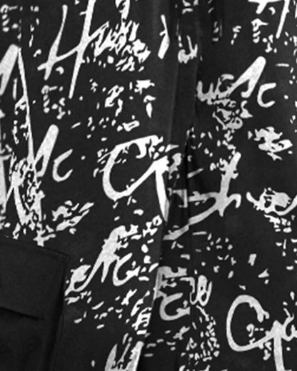 Men All Over Printed Multi Pockets Black Cargo Jogger