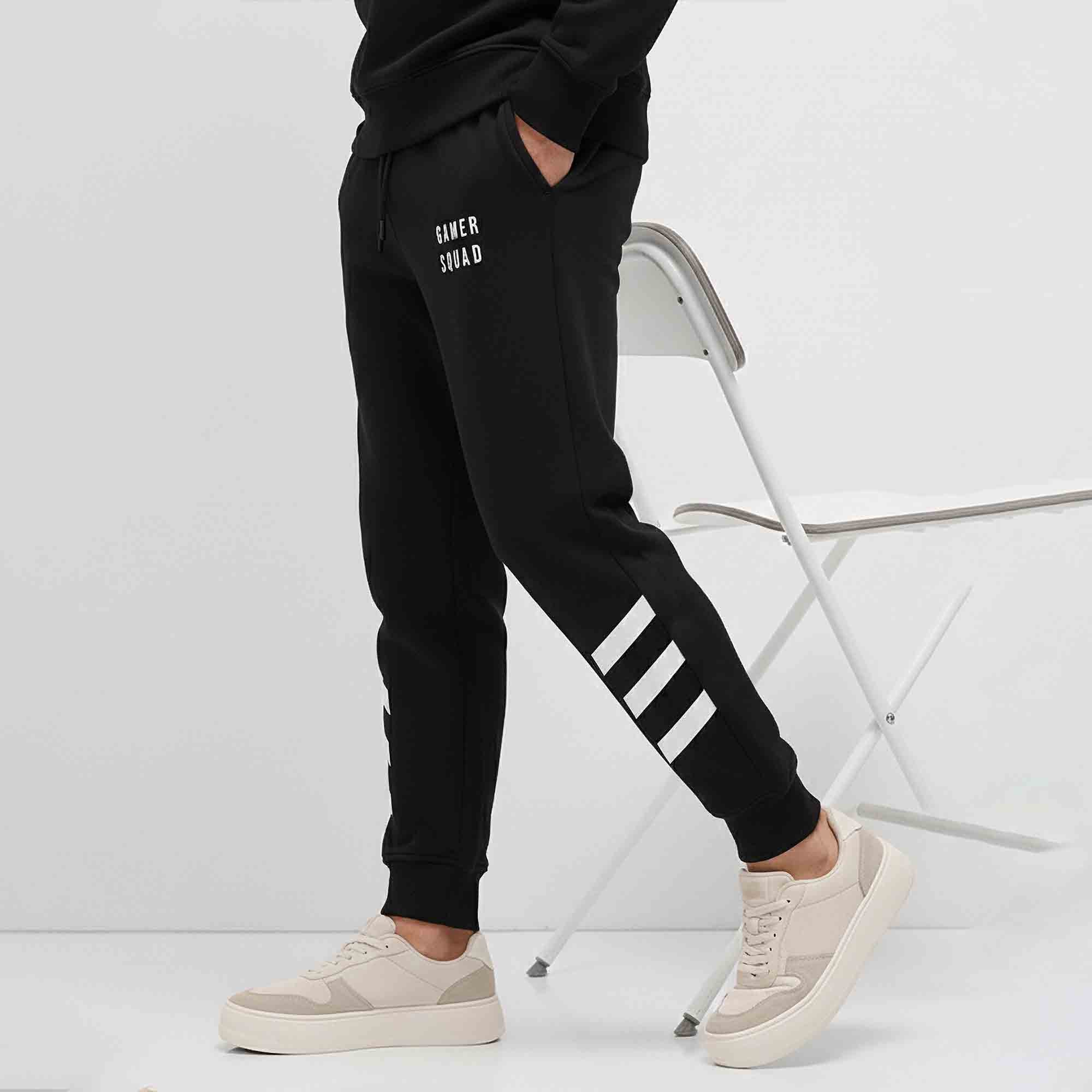 Men Printd Trackpant Black