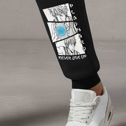 Men Anime Printed Casual Trackpant Black