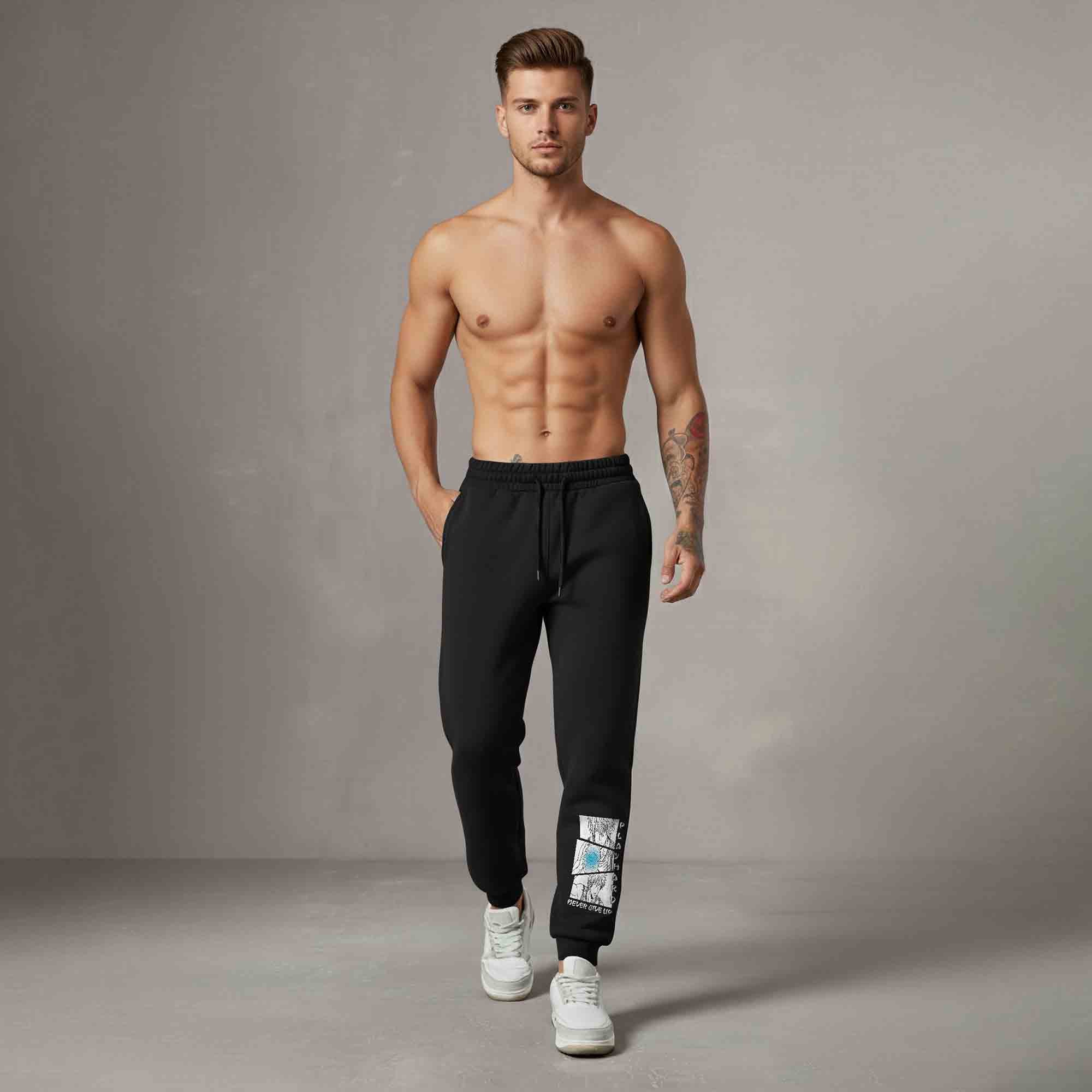 Men Anime Printed Casual Trackpant Black