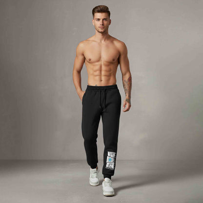 Men Anime Printed Casual Trackpant Black
