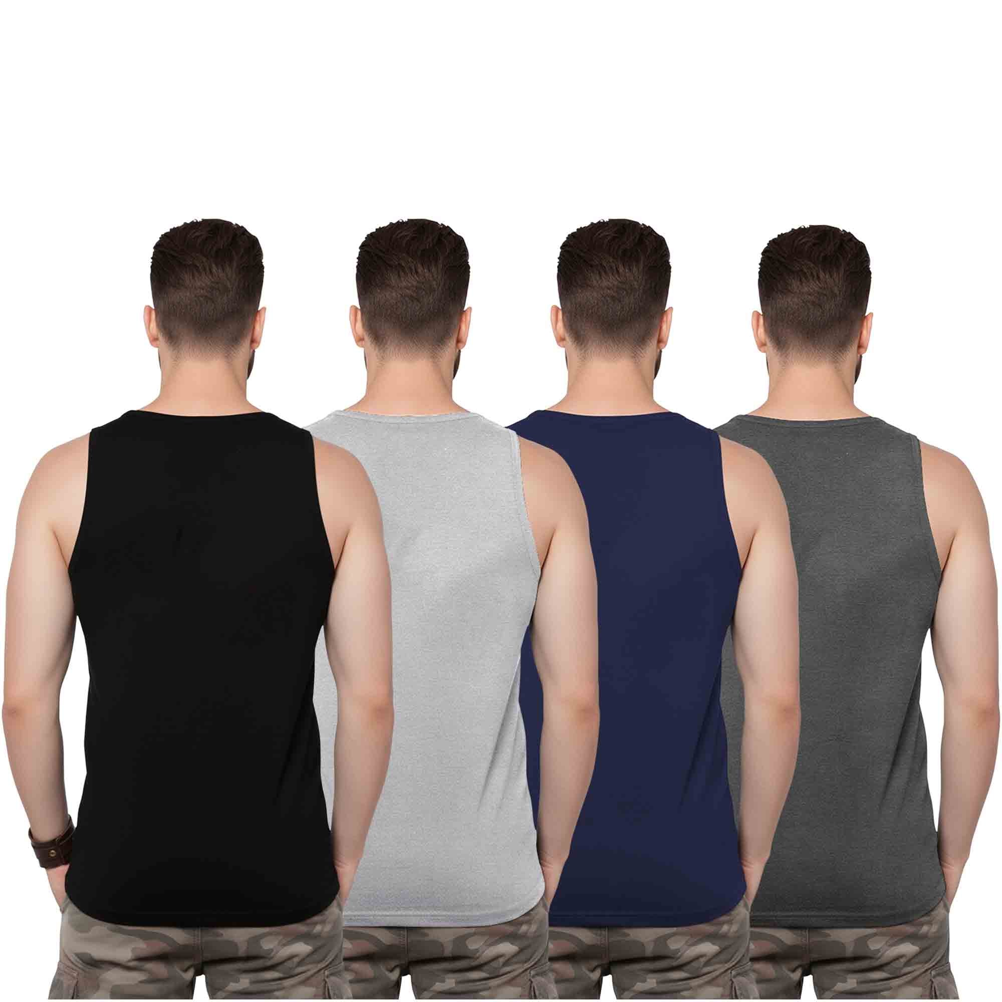 (Pack Of 4) Mens Printed Vest / Black & Grey & Navy & Charcoalblack