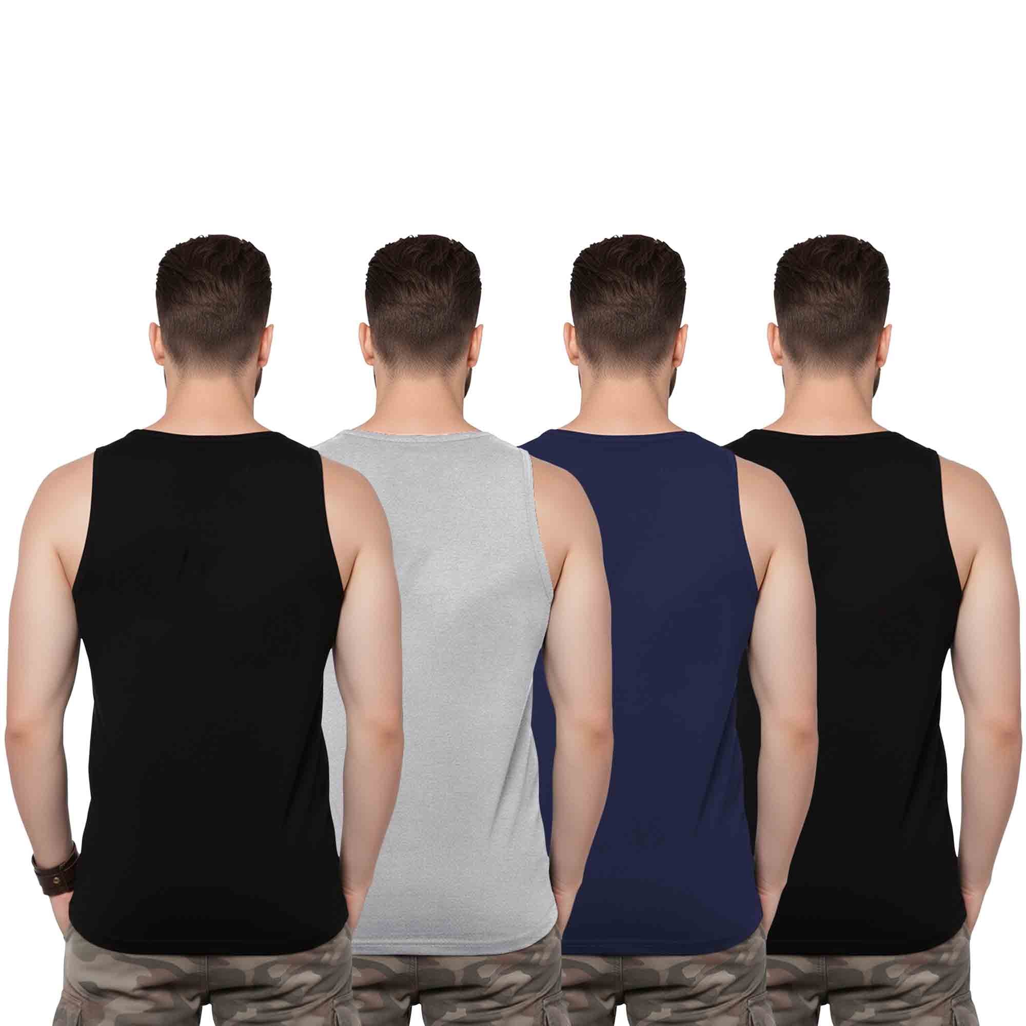 (Pack Of 4) Mens Printed Vest / Black & Grey & Navy & Black