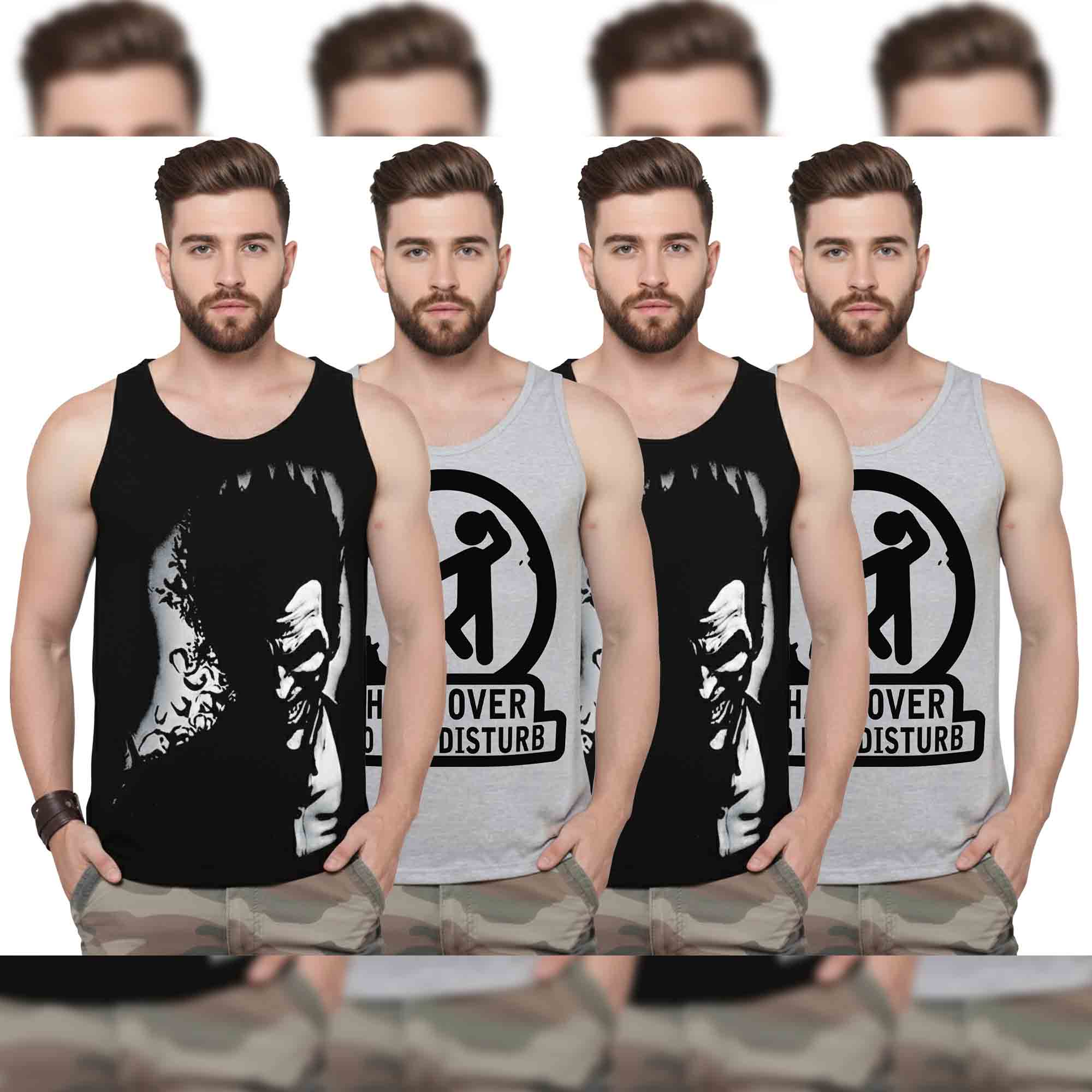 Men Printed Vest (Pack of 4) / Multicolor