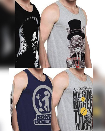 (Pack of 4) Mens Printed Sleeveless Vests / Multicolor