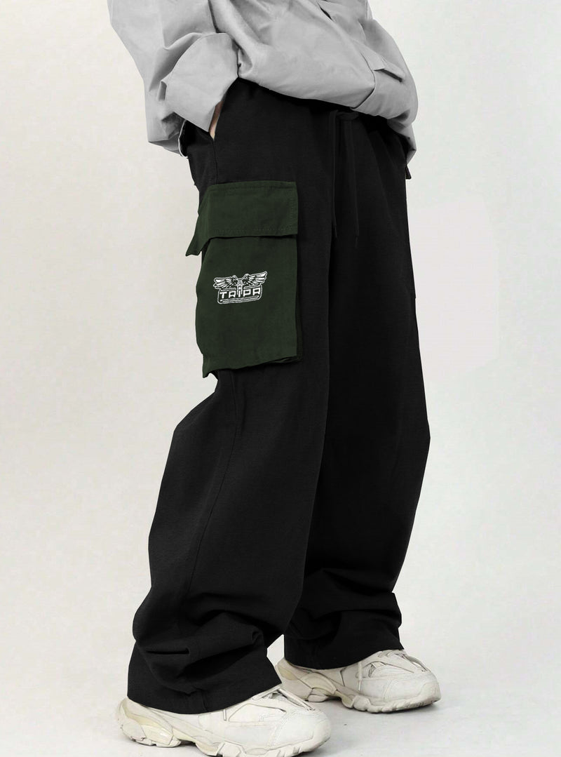 Men Black Olive Green Printed Baggy fit oversized Cargo Jogger