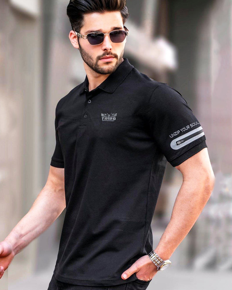 buy Men Designer Polo Collar Black T shirt Online TRIPR