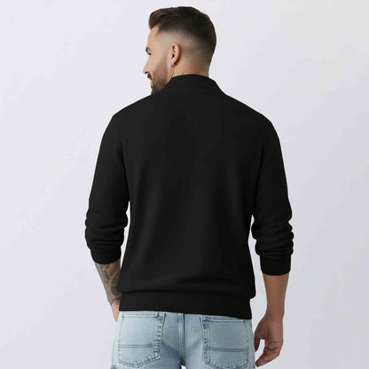 Mens Classic Polo Neck Solid Sweatshirt Black