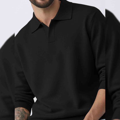 Mens Classic Polo Neck Solid Sweatshirt Black