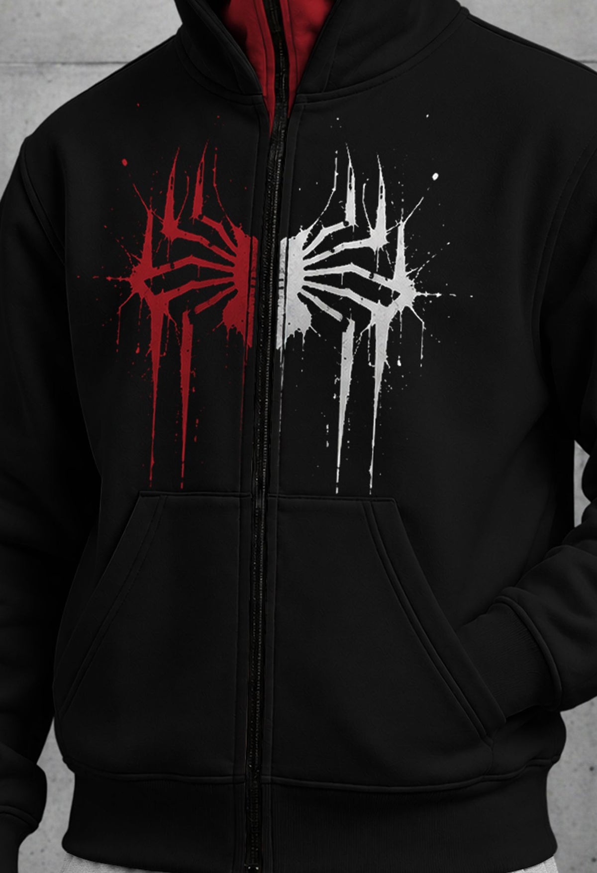 Mens Black Spyder Design  Double Mask Zip-Up Winter Jacket