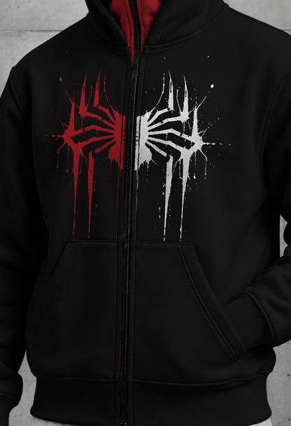 Mens Black Spyder Design  Double Mask Zip-Up Winter Jacket