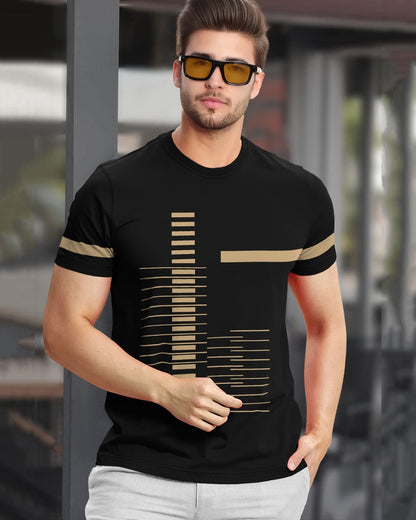 Men Printed Half Sleeve Round Neck Cotton Blend Black T-Shirt