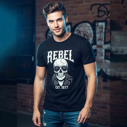Men Half Sleeve REBEL Printed Cotton Blend Tshirt Black