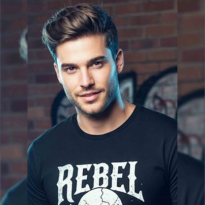 Men Half Sleeve REBEL Printed Cotton Blend Tshirt Black