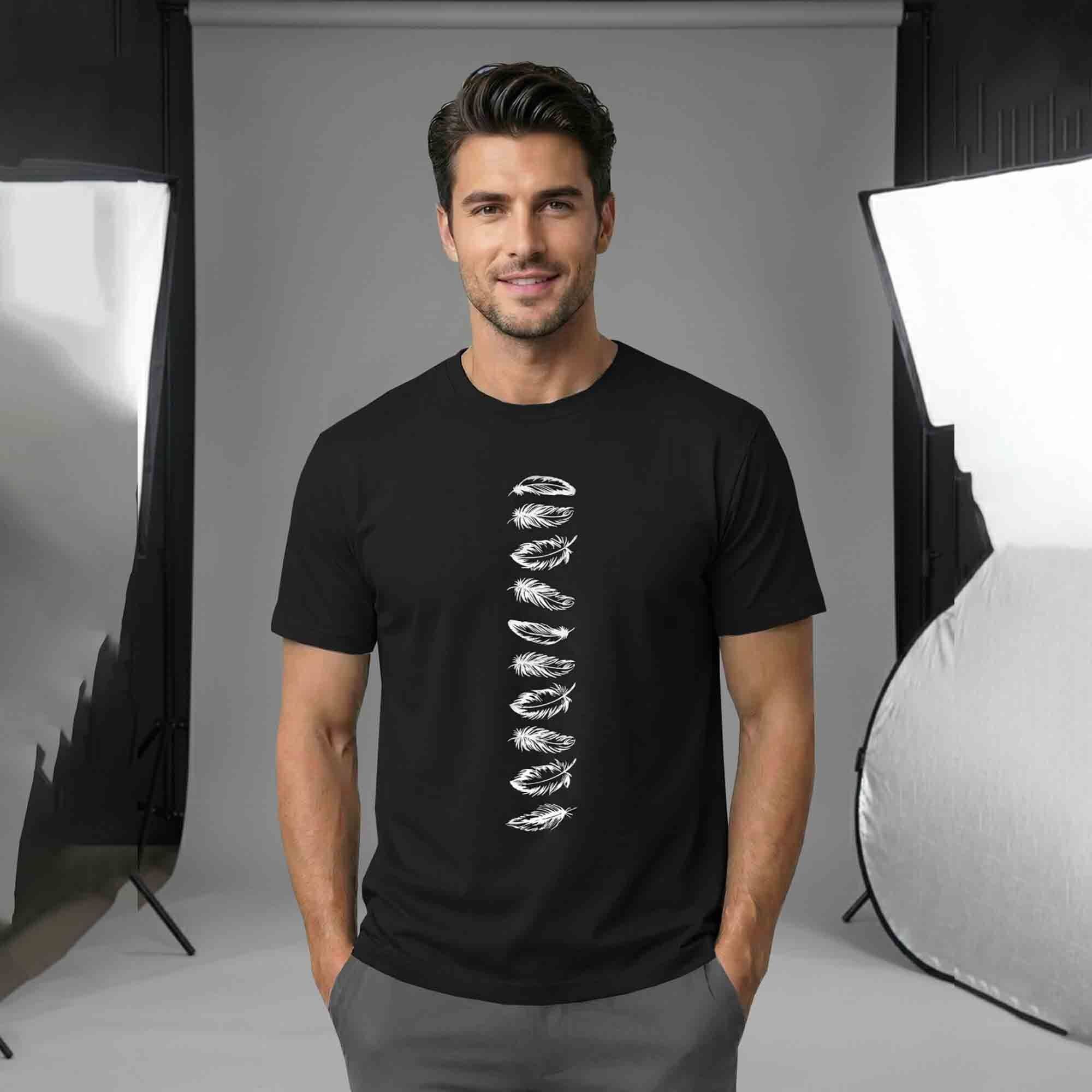 Half Sleeve Printed Round Neck Cotton Blend TShirt Black