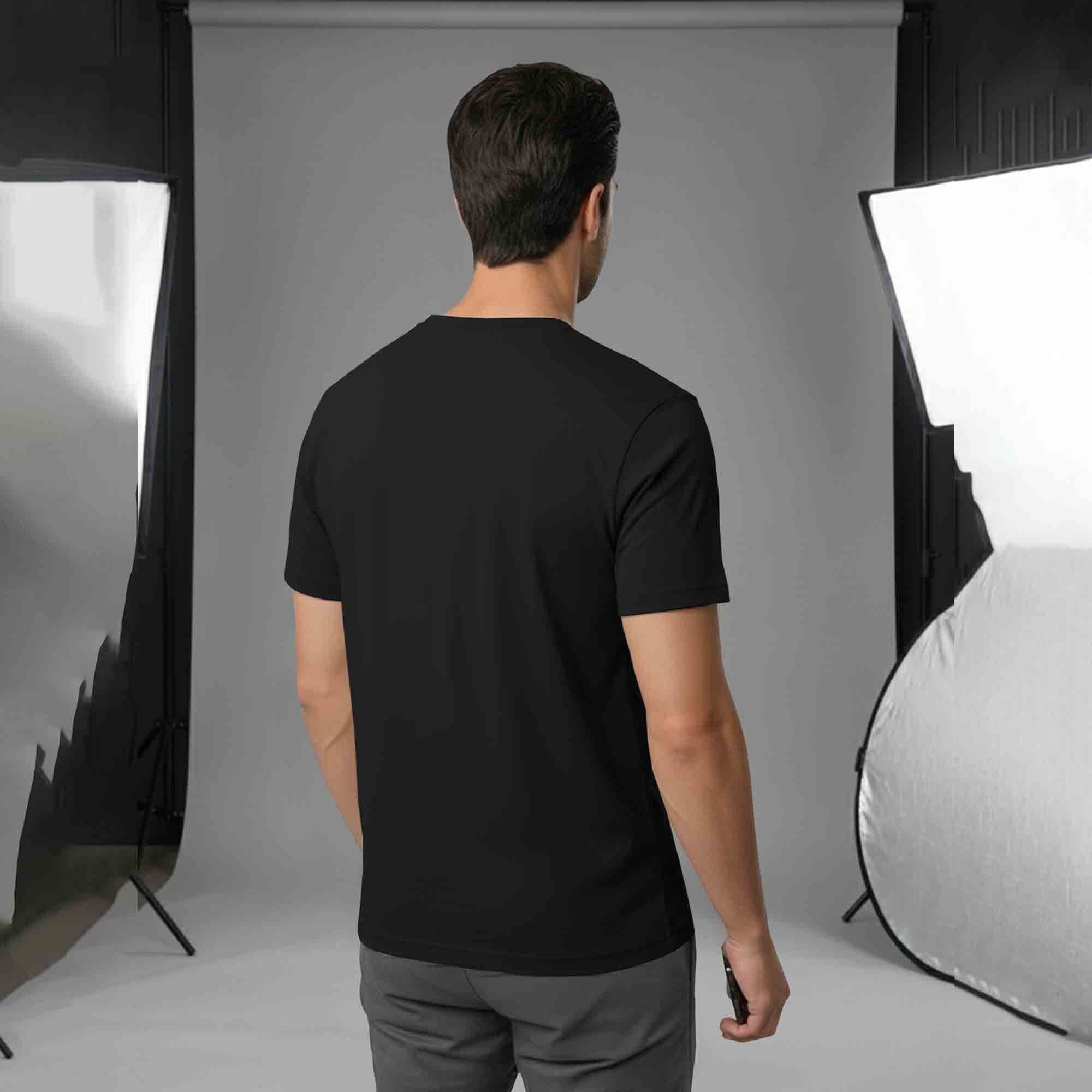 Half Sleeve Printed Round Neck Cotton Blend TShirt Black