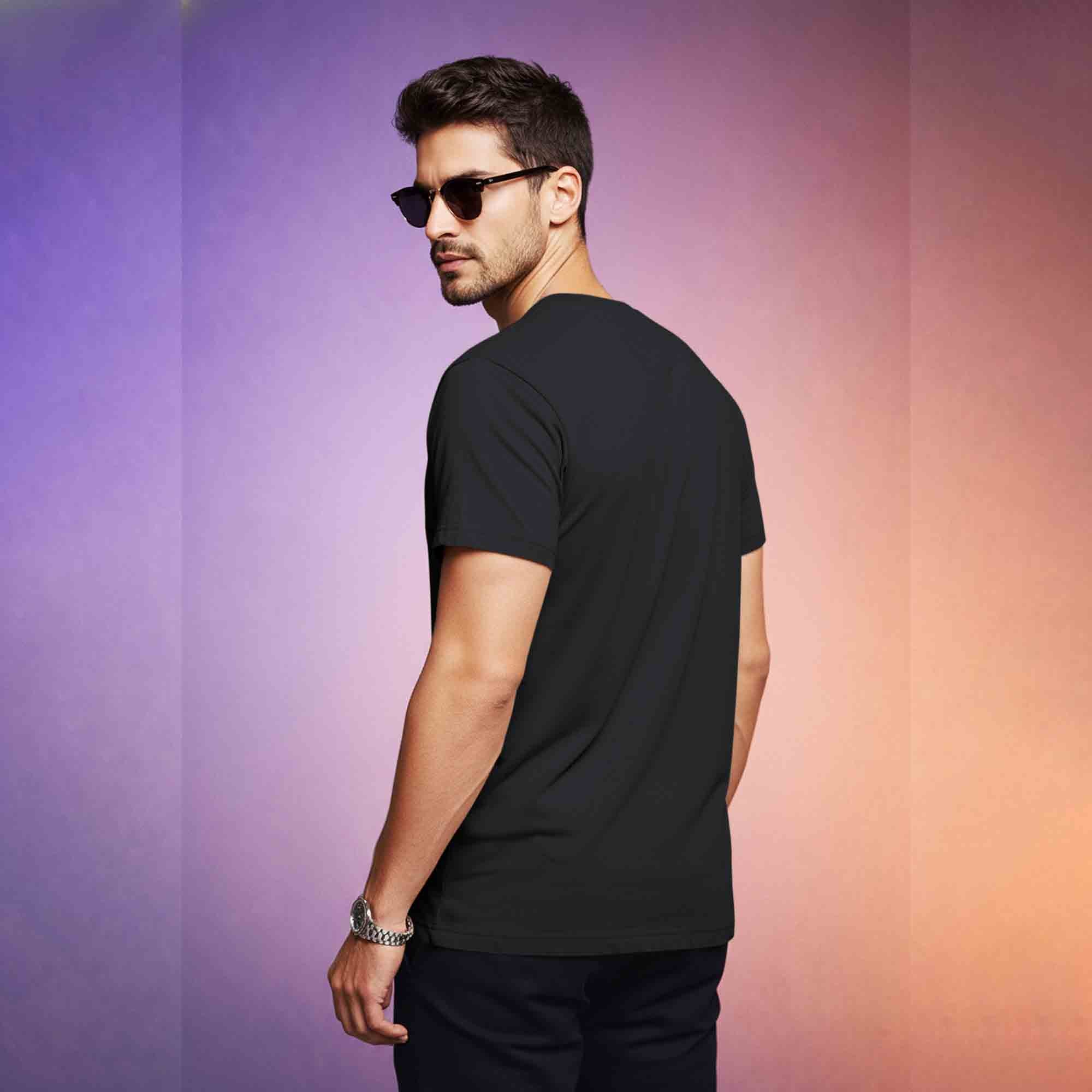 Mens Half Round Neck DREAM Printed Tshirt Black