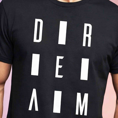 Mens Half Round Neck DREAM Printed Tshirt Black
