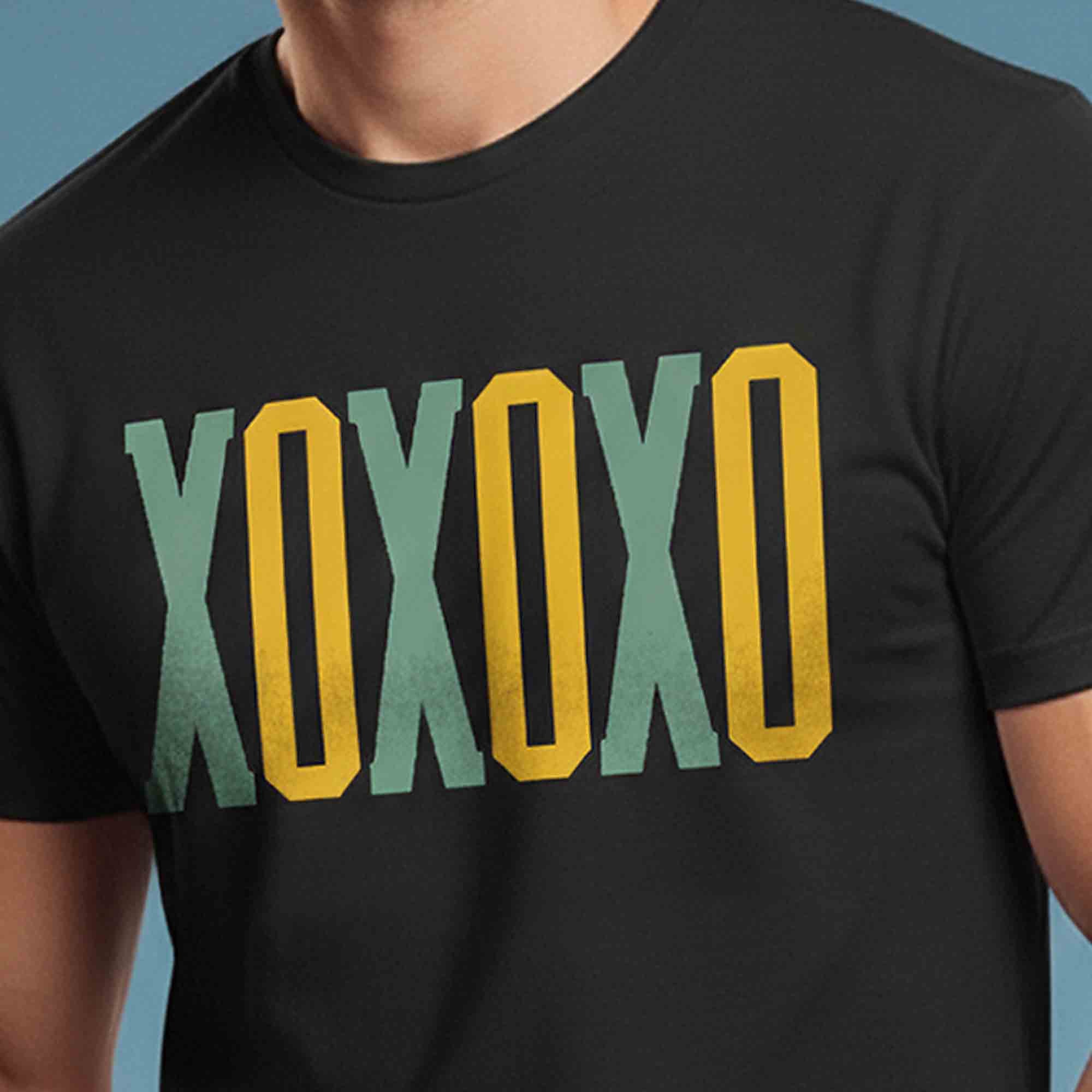 Mens Half Round Neck XO Printed Tshirt Black