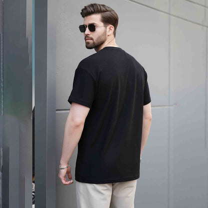 Mens Half Round Neck Printed Tshirt Black