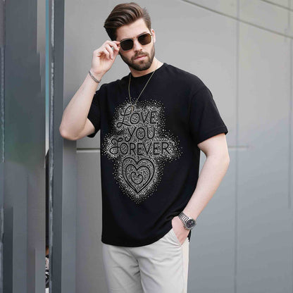 Mens Half Round Neck Printed Tshirt Black