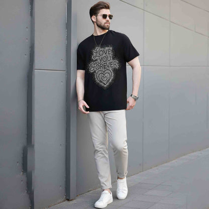 Mens Half Round Neck Printed Tshirt Black