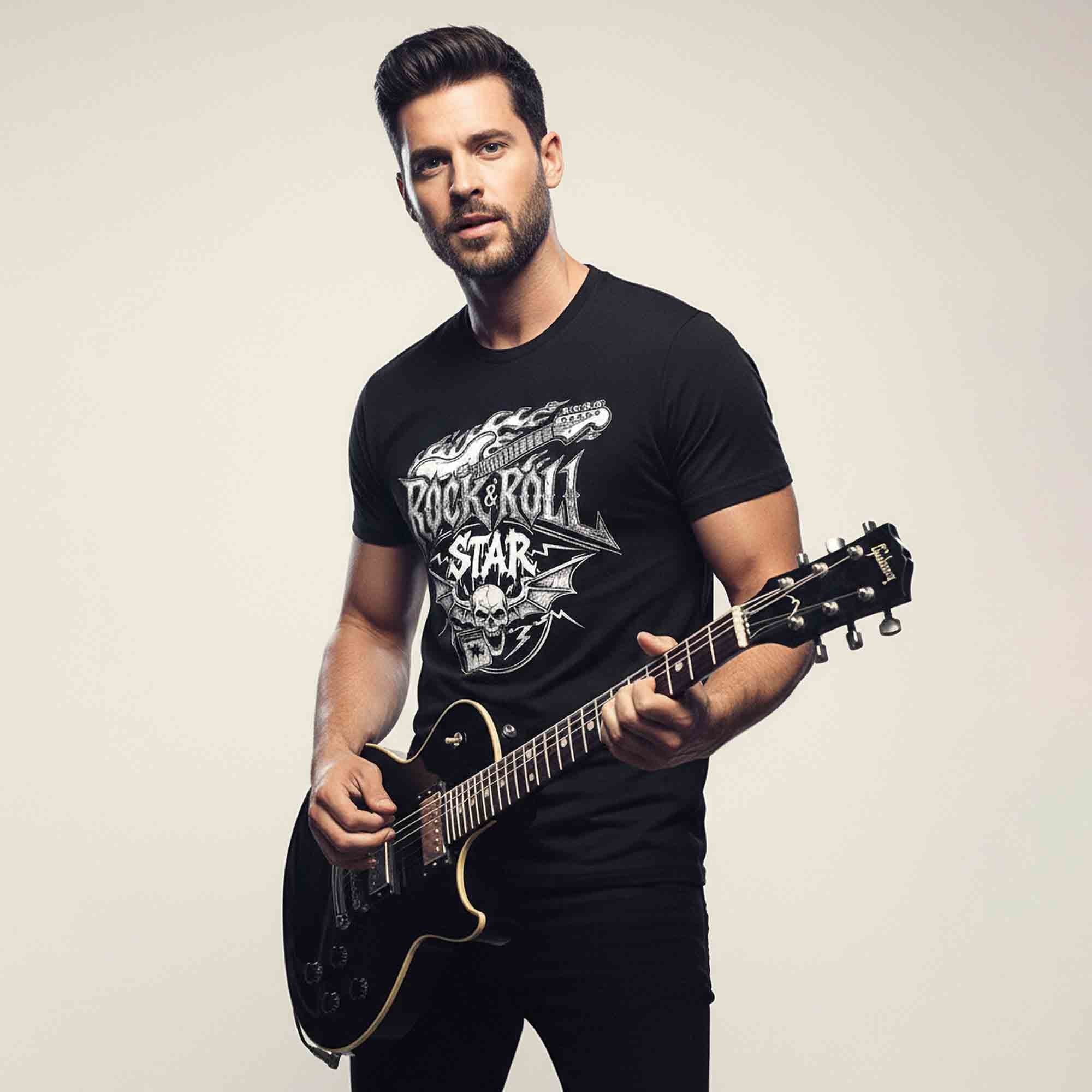 Mens Half Round Neck ROCK STAR Printed Tshirt Black