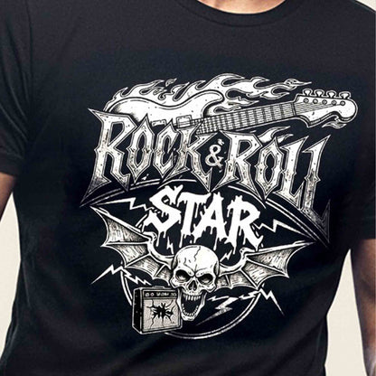 Mens Half Round Neck ROCK STAR Printed Tshirt Black