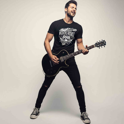 Mens Half Round Neck ROCK STAR Printed Tshirt Black
